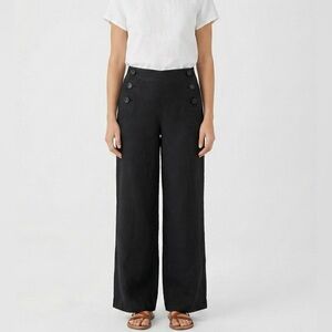 BURTON MR & MRS 100% Linen Nautical Style Charcoal Grey Wide Leg Pants US Sz L